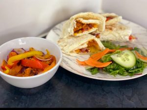 Low Protein ‘Chicken’ Fajitas – with Homemade Tortilla Wraps